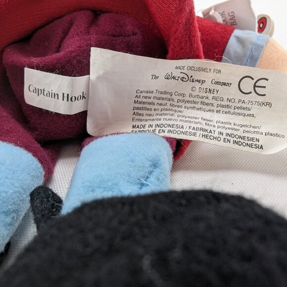 Vintage Disney Mouseketoys Captain Hook Bean Bag Plush 8" Stuffed Animal Tags - Picture 10 of 12